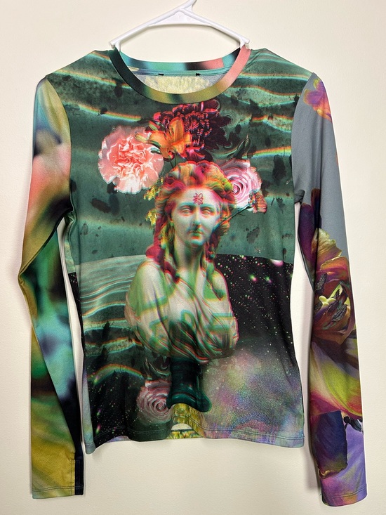 Desigual Tops - Desigual printed mesh bodycon top sm